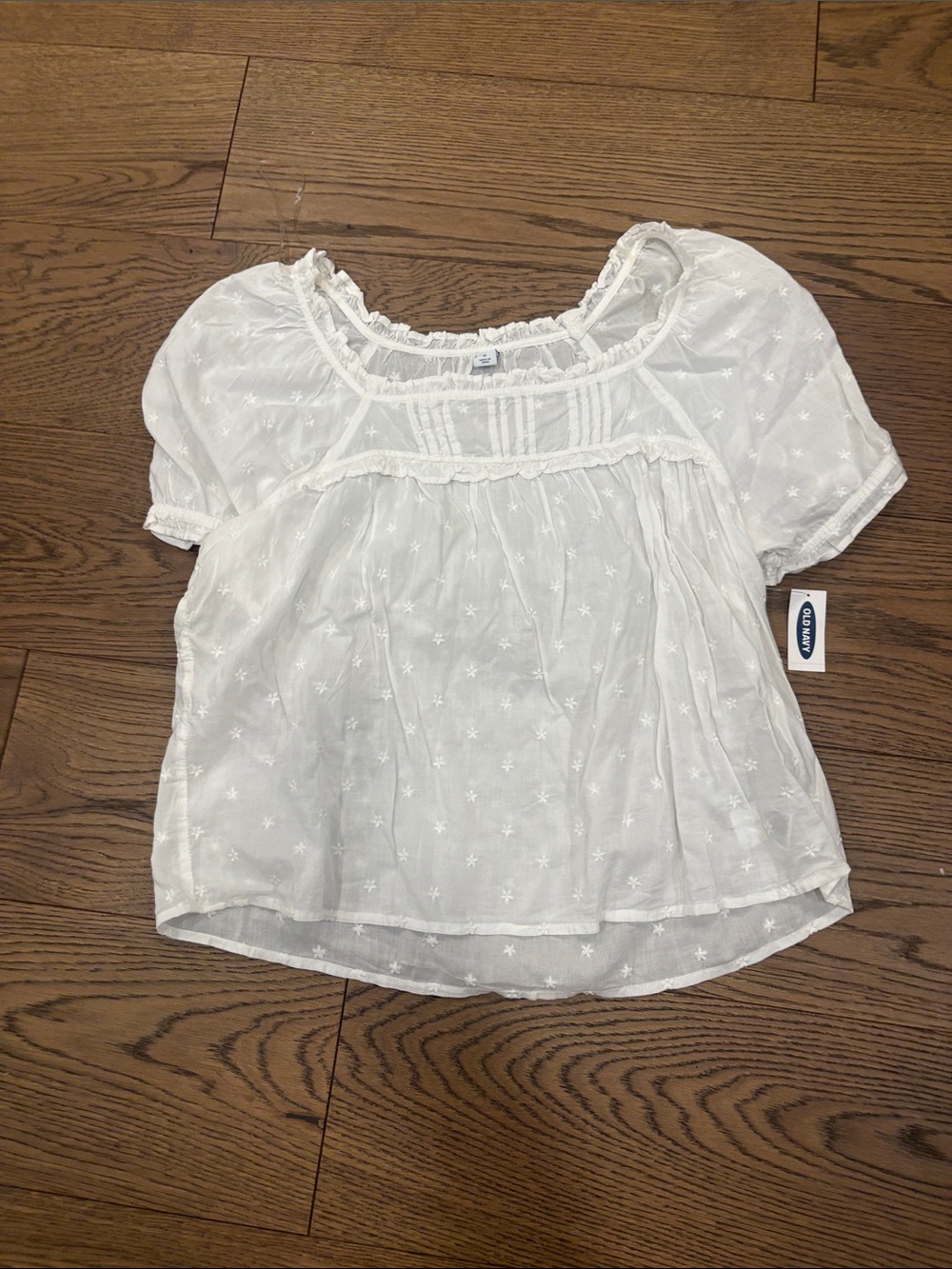 Old Navy White Embroidered Peasant Blouse
